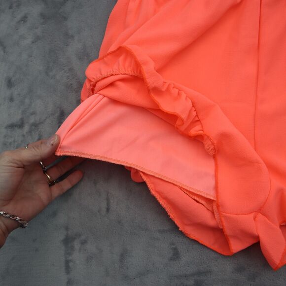 Coco Avante Romper Womens S Orange Sleeveless V Neck Ruffled Hem Casual Outfit - Picture 15 of 16